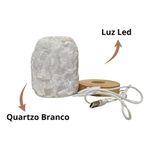 Luminária de Mesa Abajur Pedra Natural Quartzo Branco Esculpida Artesanalmente 110V