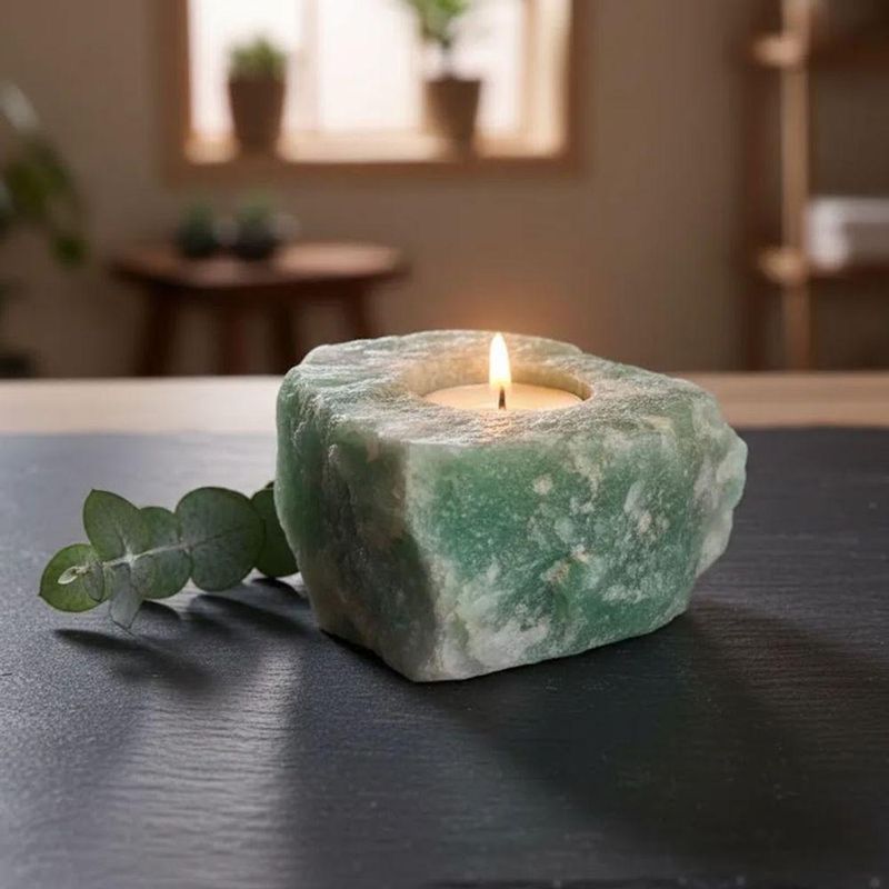 Porta Vela Decorativo Pedra Natural Cristal Quartzo Verde Exclusivo