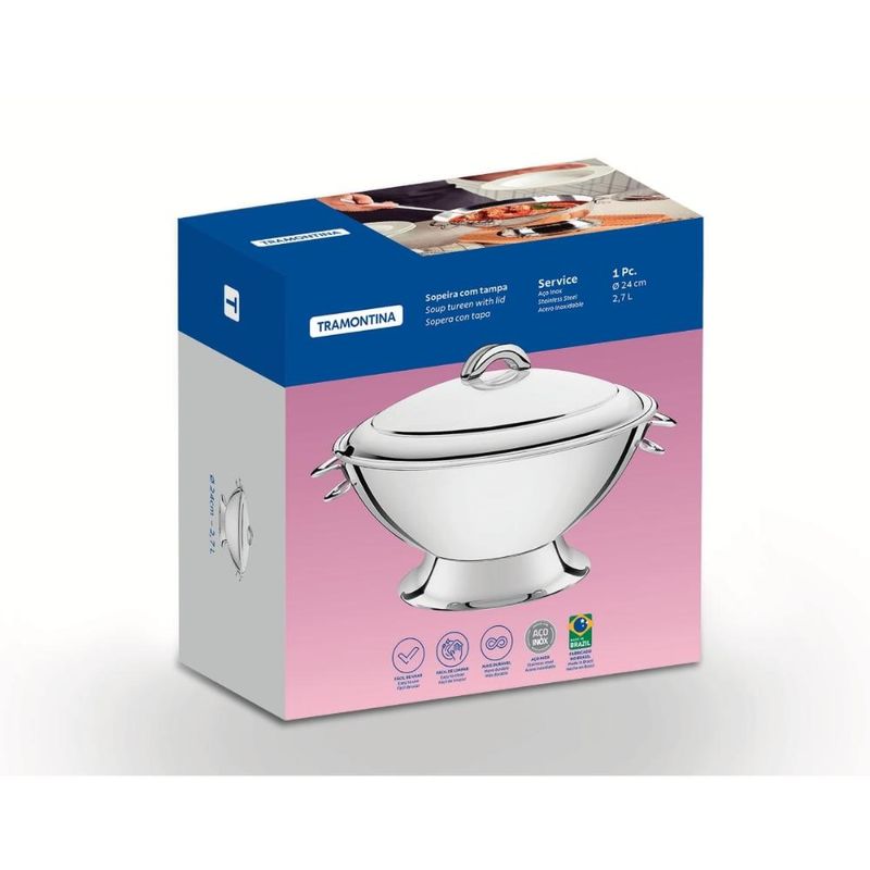 Sopeira Tramontina Service em Aço Inox com Tampa 24 cm 2,75 L