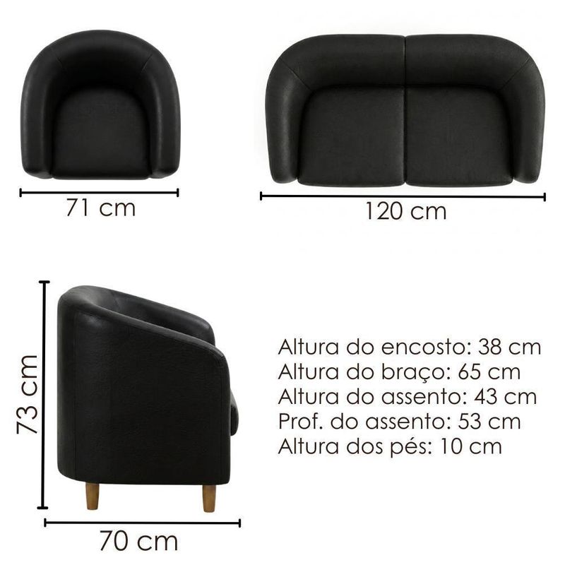 Kit Poltrona e Namoradeira Aura Sala de Estar Corino Espuma D26 Marrom Milani Movelaria