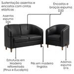 Kit Poltrona e Namoradeira Aura Sala de Estar Corino Espuma D26 Marrom Milani Movelaria