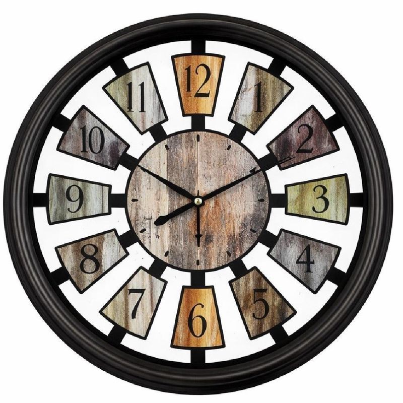 Relogio de Parede Analogico Gigante Estilo Madeira Industrial Rustico Vintage Numerais