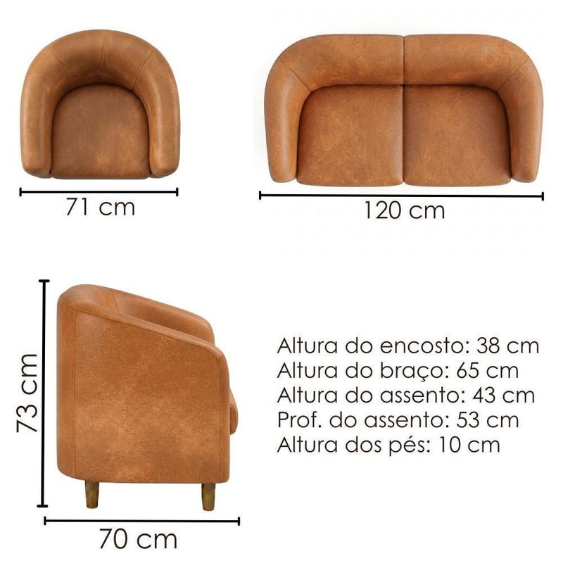 Kit Poltrona e Namoradeira Aura Tcs 727 Corino Pes Palito Madeira Milani Movelaria