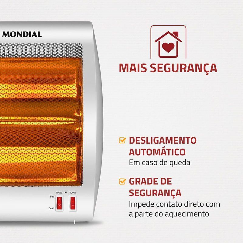 Aquecedor Halógeno Comfort Air A-09 800W Portátil Silencioso Branco Mondial 220V