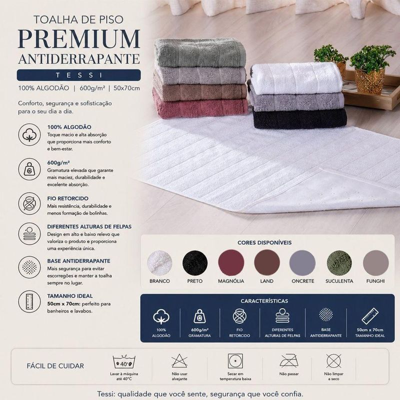 Toalha de Piso Premium Suculenta Algodão 50x70CM 1 Peça Antiderrapante Tessi