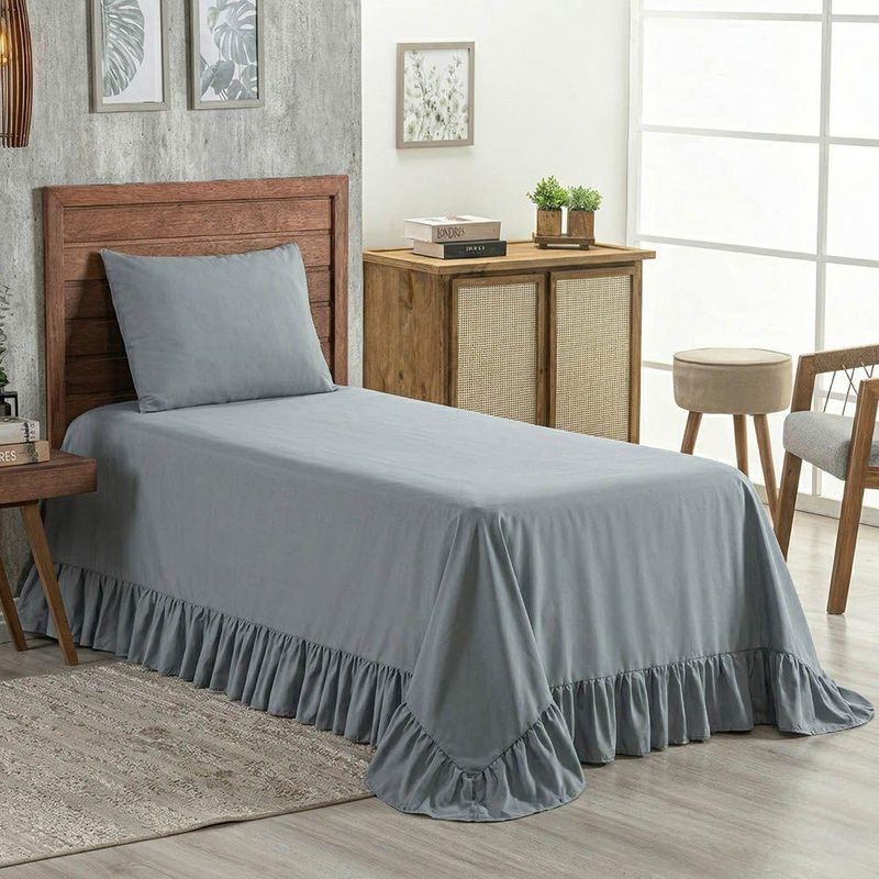 Kit Cobre Leito Turin Solteiro Micropercal 400 Fios 2 Peças Cinza Casa Scarpa