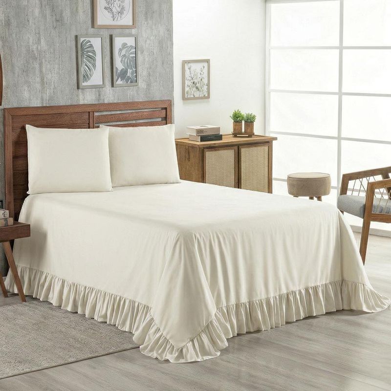 Kit Cobre Leito Turin Queen 3 Peças Micropercal 400 Fios Liso Marfim Casa Scarpa