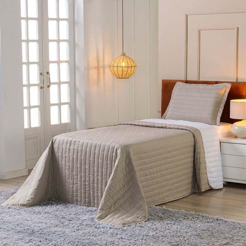 Kit Cobre Leito Rubine Solteiro Micropercal 400 Fios 100% Poliéster Liso Bege Casa Scarpa 2 Peças