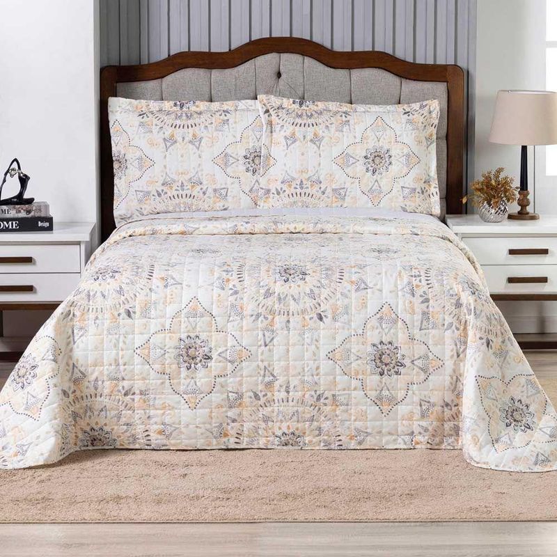 Kit Cobre Leito Karina Mandala Casal Micropercal 300 Fios Estampado 3 Peças Casa Scarpa