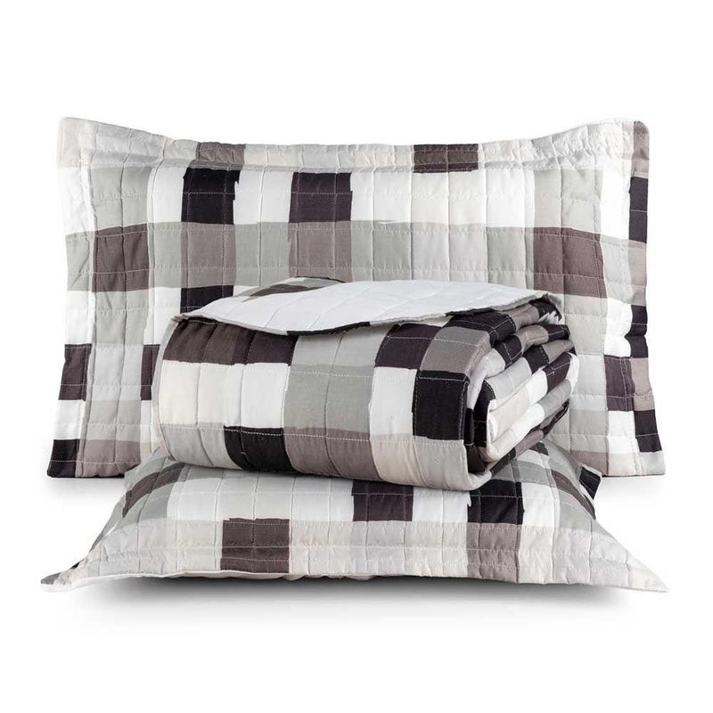 Kit Cobre Leito Karina Quadri 2 King Micropercal 300 Fios 100% Poliéster Estampado Branco Casa