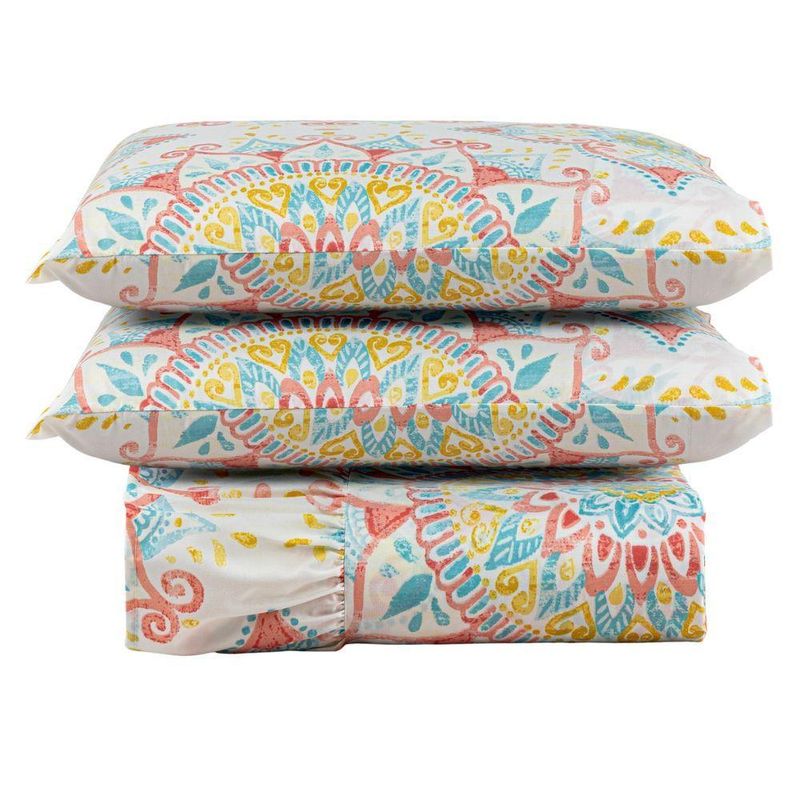 Kit Cobre Leito Laila Mandala 3 Casal Micropercal 400 Fios 3 Peças Estampado Bege Casa Scarpa