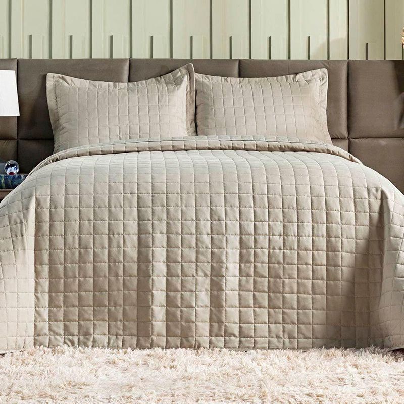 Kit Cobre Leito Milano Casal Micropercal 300 Fios Matelado 3 Peças Bege Casa Scarpa