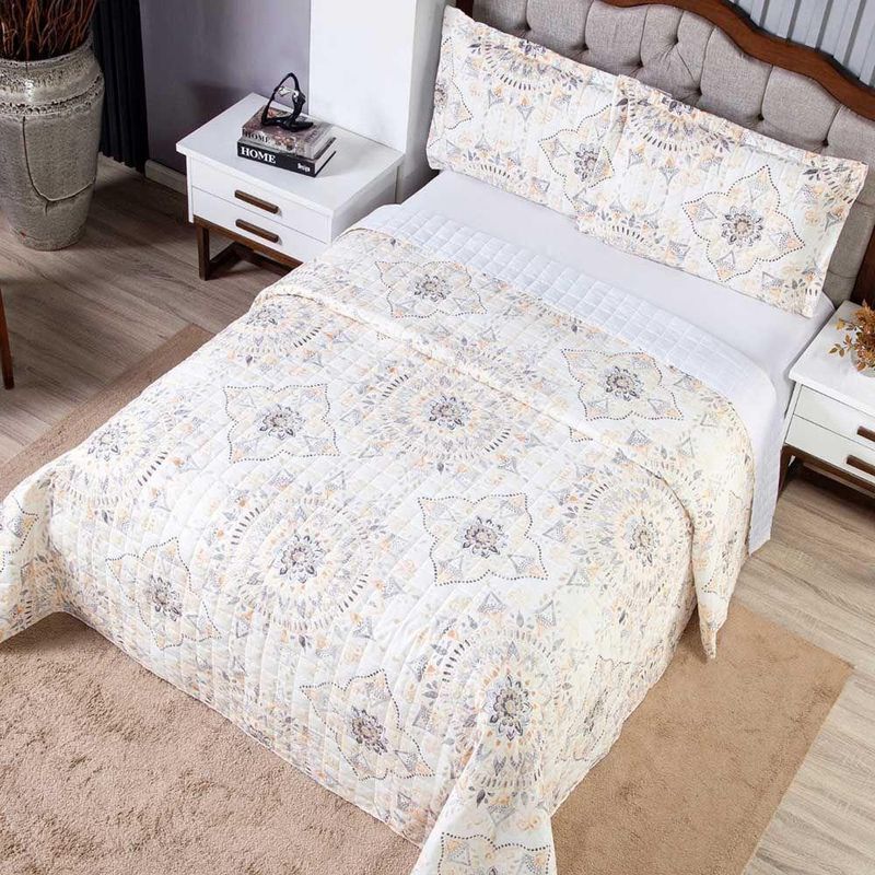 Kit Cobre Leito Karina Mandala King Micropercal 300 Fios 100% Poliéster Estampado Casa Scarpa