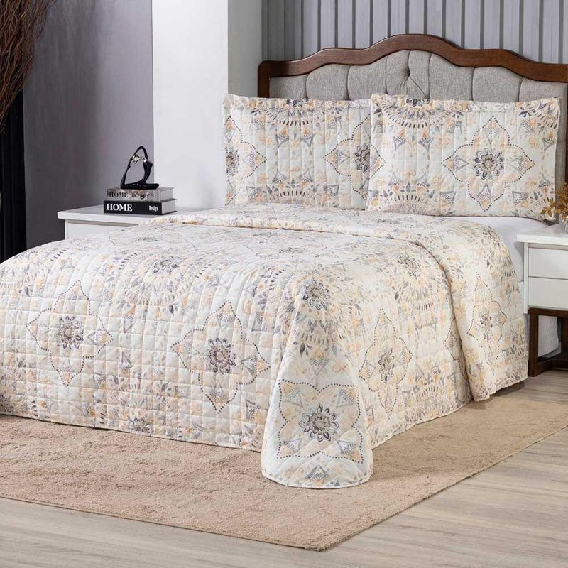 Kit Cobre Leito Karina Mandala King Micropercal 300 Fios 100% Poliéster Estampado Casa Scarpa