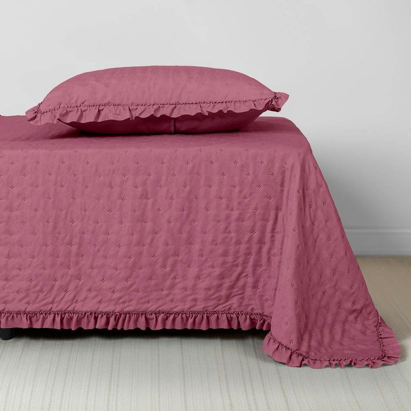 Kit Cobre Leito Elegance Solteiro Microfibra 200 Fios 100% Poliéster Babado Pink Casa Scarpa