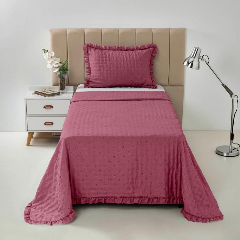 Kit Cobre Leito Elegance Solteiro Microfibra 200 Fios 100% Poliéster Babado Pink Casa Scarpa