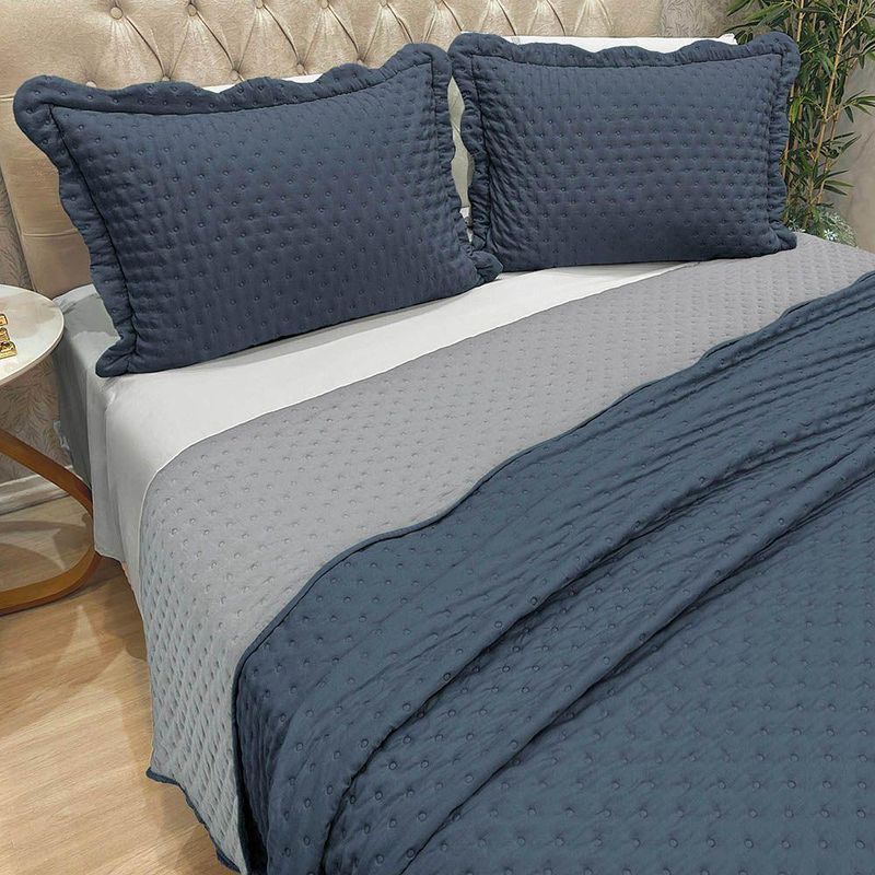 Kit Cobre Leito Bold Bicolour King Micropercal 300 Fios Azul Casa Scarpa