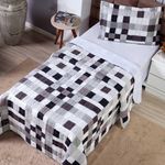 Kit Cobre Leito Karina Quadri 2 Solteiro Micropercal 300 Fios 100% Poliéster Estampado Branco Casa