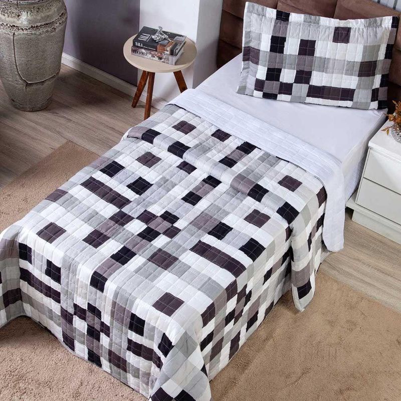 Kit Cobre Leito Karina Quadri 2 Solteiro Micropercal 300 Fios 100% Poliéster Estampado Branco Casa