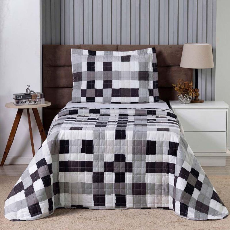 Kit Cobre Leito Karina Quadri 2 Solteiro Micropercal 300 Fios 100% Poliéster Estampado Branco Casa