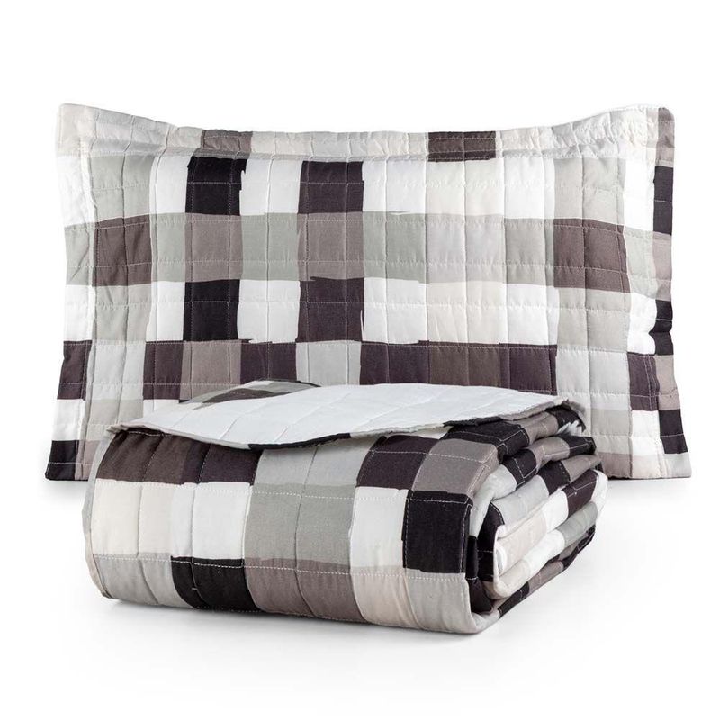 Kit Cobre Leito Karina Quadri 2 Solteiro Micropercal 300 Fios 100% Poliéster Estampado Branco Casa