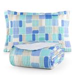 Kit Cobre Leito Karina Solteiro Micropercal 300 Fios 100% Poliéster Estampado Azul Casa Scarpa