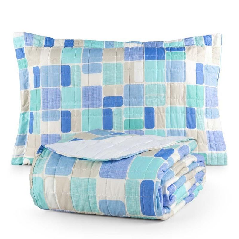 Kit Cobre Leito Karina Solteiro Micropercal 300 Fios 100% Poliéster Estampado Azul Casa Scarpa
