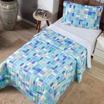 Kit Cobre Leito Karina Solteiro Micropercal 300 Fios 100% Poliéster Estampado Azul Casa Scarpa