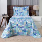 Kit Cobre Leito Karina Solteiro Micropercal 300 Fios 100% Poliéster Estampado Azul Casa Scarpa