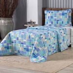 Kit Cobre Leito Karina Solteiro Micropercal 300 Fios 100% Poliéster Estampado Azul Casa Scarpa