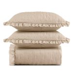 Kit Cobre Leito Elegance Queen Microfibra 200 Fios 3 Peças Bege Casa Scarpa