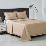Kit Cobre Leito Elegance Queen Microfibra 200 Fios 3 Peças Bege Casa Scarpa