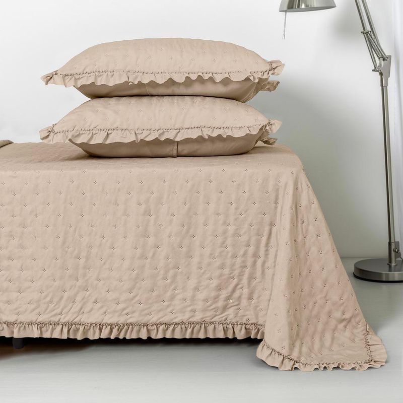 Kit Cobre Leito Elegance Queen Microfibra 200 Fios 3 Peças Bege Casa Scarpa