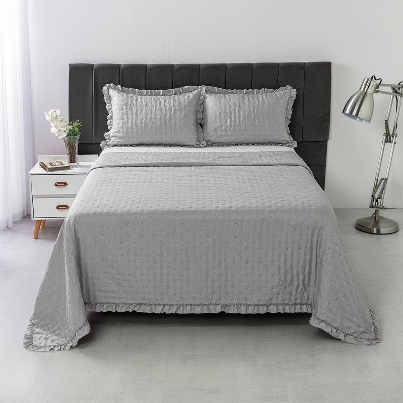Kit Cobre Leito Elegance Queen Microfibra 200 Fios 3 Peças Cinza Casa Scarpa