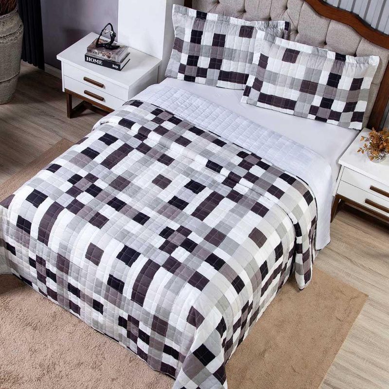 Kit Cobre Leito Karina Quadri 2 Casal Micropercal 300 Fios 100% Poliéster Estampado Branco Casa