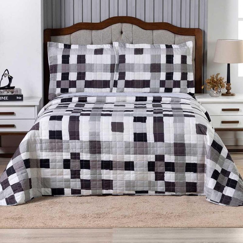 Kit Cobre Leito Karina Quadri 2 Casal Micropercal 300 Fios 100% Poliéster Estampado Branco Casa
