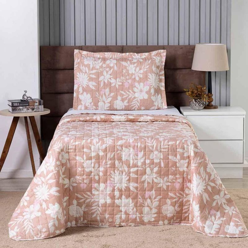 Kit Cobre Leito Karina Solteiro Micropercal 300 Fios 100% Poliéster Estampado Floral Casa Scarpa