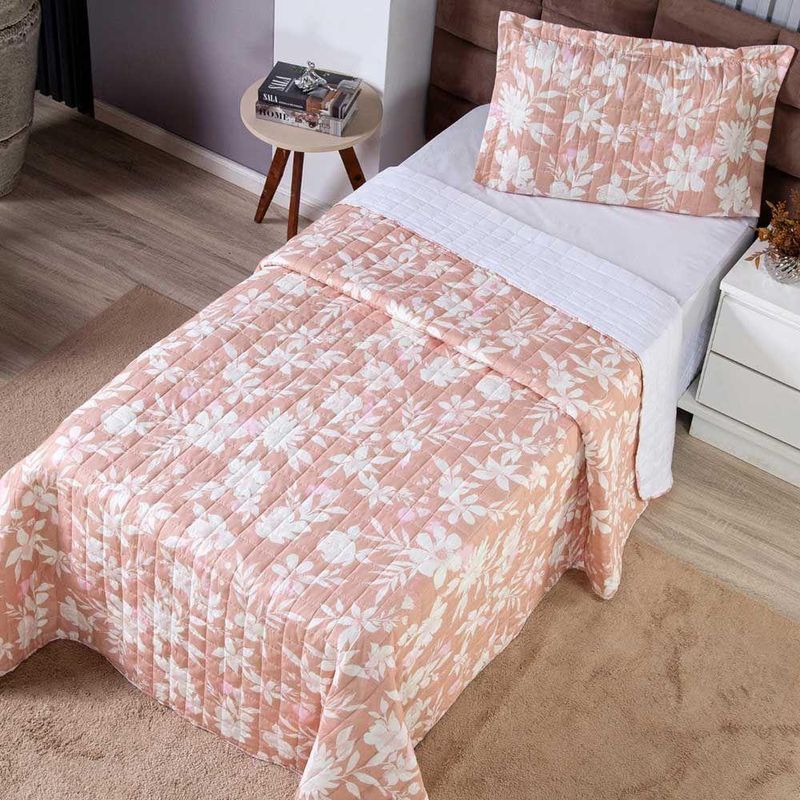Kit Cobre Leito Karina Solteiro Micropercal 300 Fios 100% Poliéster Estampado Floral Casa Scarpa