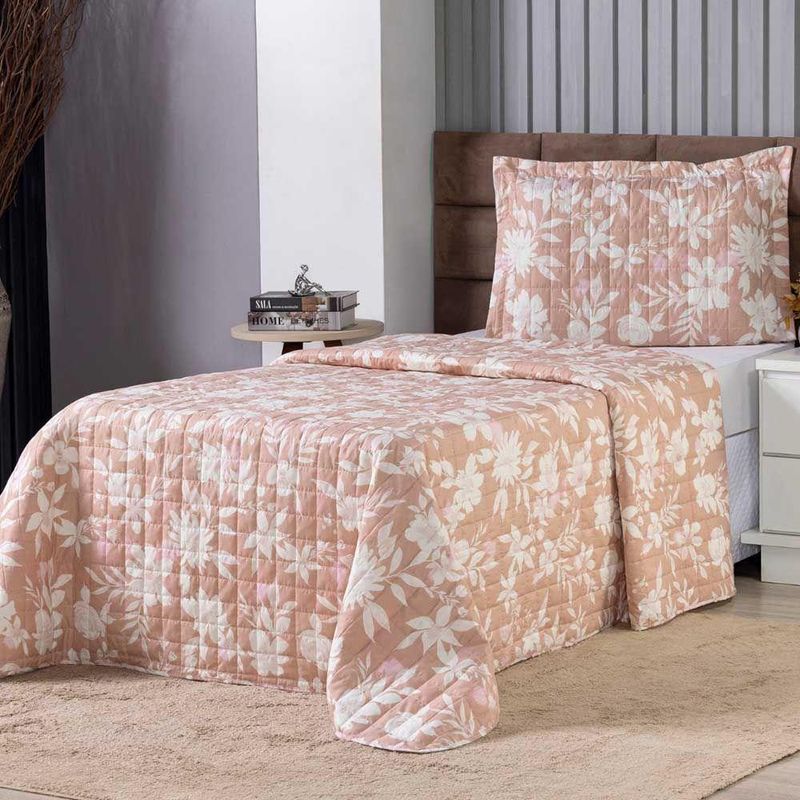 Kit Cobre Leito Karina Solteiro Micropercal 300 Fios 100% Poliéster Estampado Floral Casa Scarpa