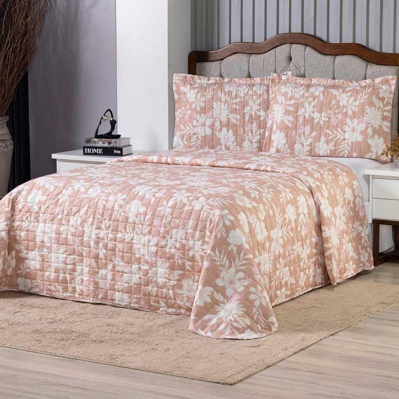 Kit Cobre Leito Karina King Micropercal 300 Fios 3 Peças Floral Estampado 100% Poliéster Casa Scarpa