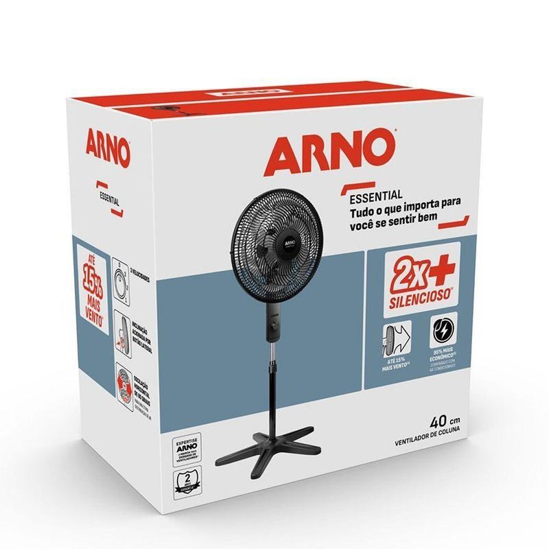 Ventilador de Coluna Arno 140W 6 Pás 3 Velocidades Preto com Cinza VD2C 220V
