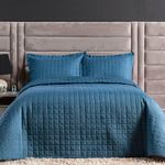 Kit Cobre Leito Milano Solteiro Micropercal 300 Fios Matelado Azul Marinho Casa Scarpa