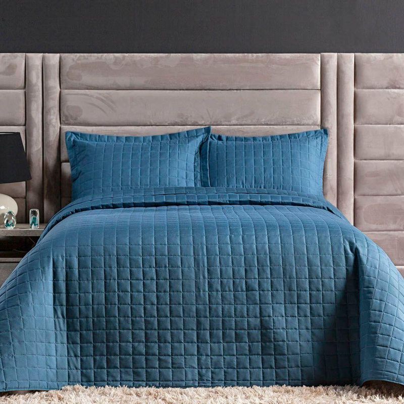 Kit Cobre Leito Milano Solteiro Micropercal 300 Fios Matelado Azul Marinho Casa Scarpa