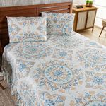 Kit Cobre Leito Laila Mandala 5 Casal Micropercal 400 Fios 100% Poliéster Estampado Bege Casa Scarpa