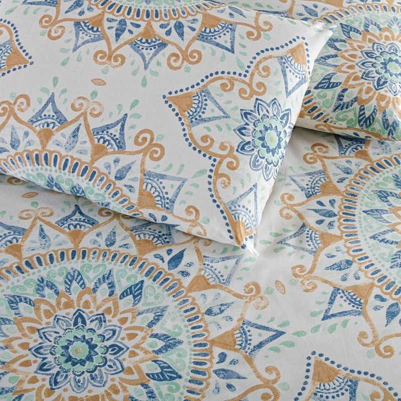 Kit Cobre Leito Laila Mandala 5 Casal Micropercal 400 Fios 100% Poliéster Estampado Bege Casa Scarpa