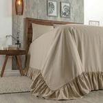 Kit Cobre Leito Turin Queen 3 Peças Micropercal 400 Fios Babado Liso Bege Casa Scarpa