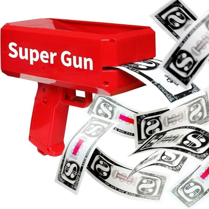 Pistola de Dinheiro para Festas Plastico 100 Notas de Brinquedo Kangur