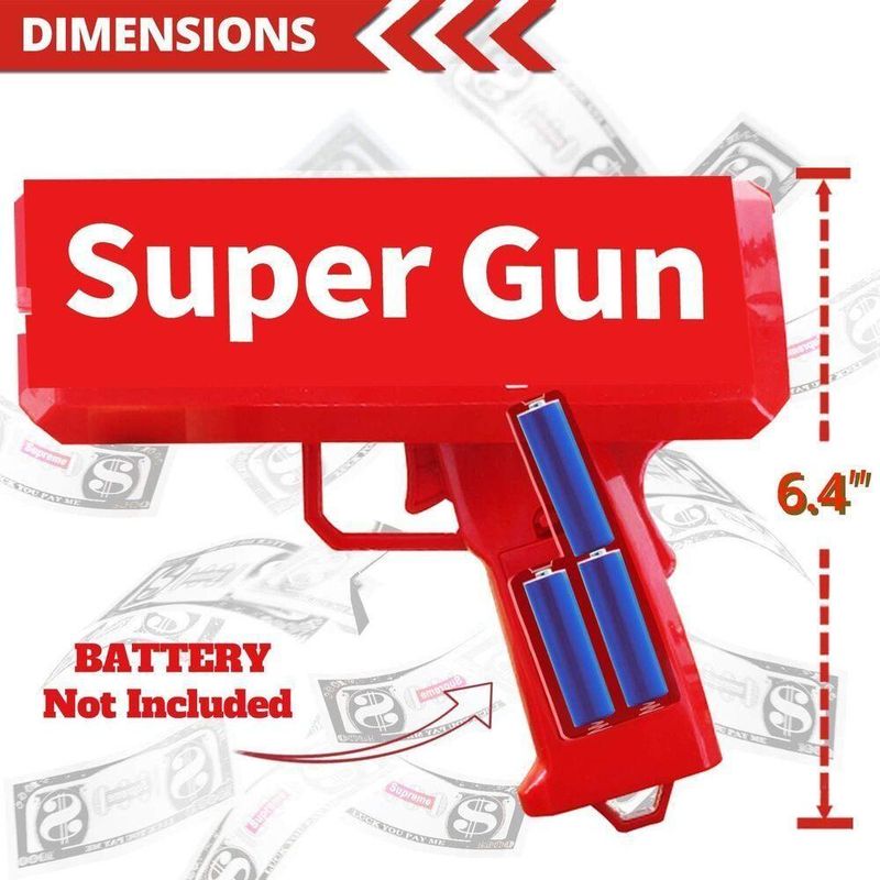 Pistola de Dinheiro para Festas Plastico 100 Notas de Brinquedo Kangur