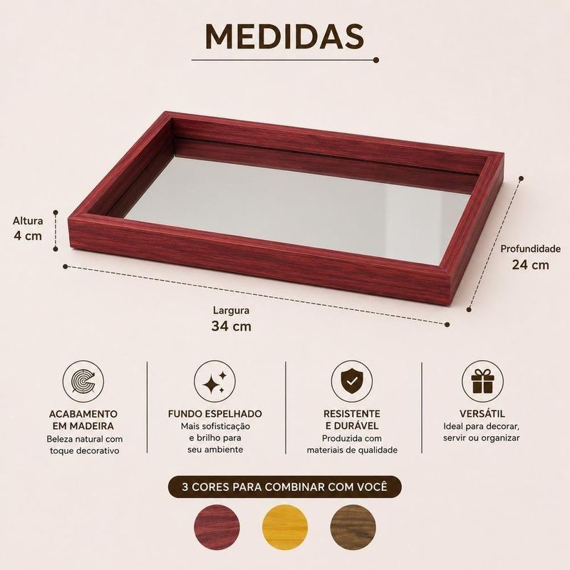 Bandeja Decorativa Espelhada Multiuso Organizador Mesa Bar Aparador Lavabo Yeet