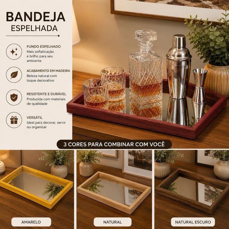 Bandeja Decorativa Espelhada Multiuso Organizador Mesa Bar Aparador Lavabo Yeet